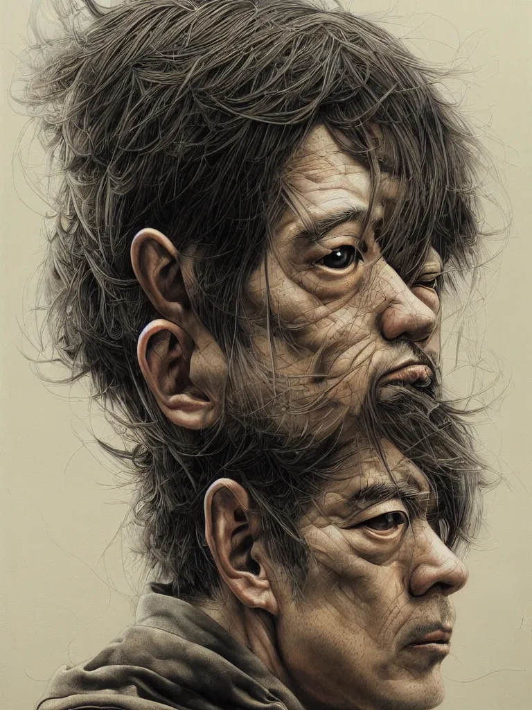 Image similar to linage 2 character portrait drawn by Katsuhiro Otomo, photorealistic style, intricate detailed oil painting, detailed illustration, oil painting, painterly feeling, centric composition singular character
