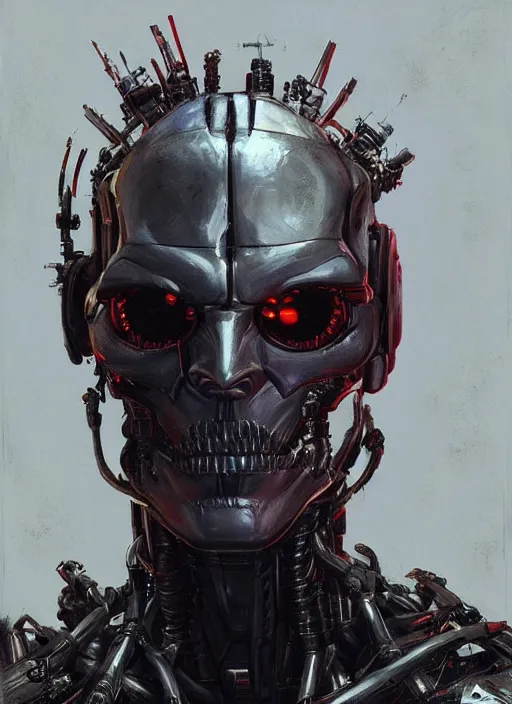 Image similar to johnny depp as victor stone, full body concept, cyborg, borg, strogg, face of a man, terminator, flesh, quake strogg, doom demon, wolfenstein, monstrous, powerful, symmetry, symmetrical, concept art by ruan jia and greg rutkowski