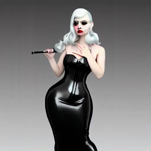 Prompt: a curvy feminine pale goth cutie wearing an elegant elaborate tight latex-nylon-leather sequined tube gown with red highlights, thin-waist, cgsociety, photorealistic, sublime-comforting ambience, 16k, smooth, sharp focus, trending on ArtStation, volumetric lighting, fully clothed, worksafe