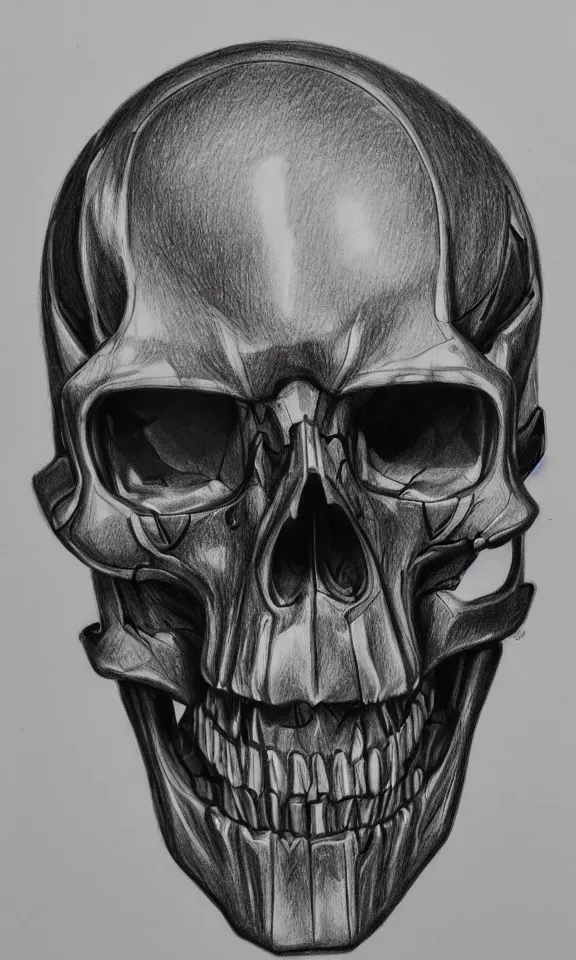 Image similar to highly detailed drawing of a cyborg skull, studio lighting, 4k