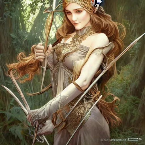 Prompt: a photograpic of elven archers, cute, fantasy, intricate, elegant, highly detailed, digital painting, artstation, concept art, smooth, sharp focus, illustration, art by artgerm and H R Giger and alphonse mucha