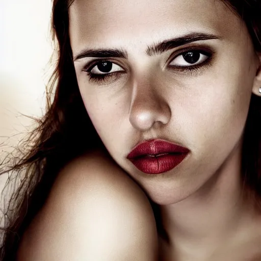 Image similar to Portrait photography of someone who have the nose of Penélope Cruz, the lips of Scarlett Johansson and the eyes of Jessica Alba, award winning photography by Leonardo Espina