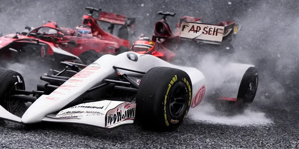 Prompt: F1 car racing on an ice lake, cinematic, epic, car shot