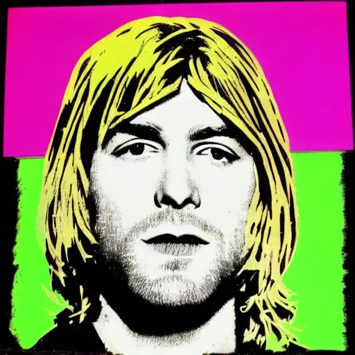 Image similar to kurt cobain pop art by andy warhol,