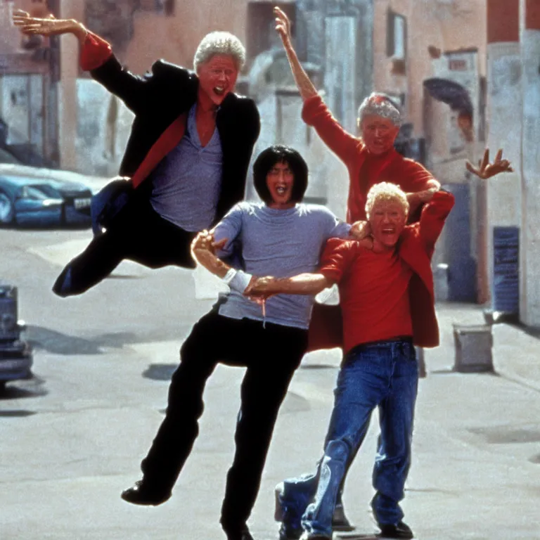 Prompt: Bill Clinton in the movie Bill and Ted's Excellent Adventure , film still