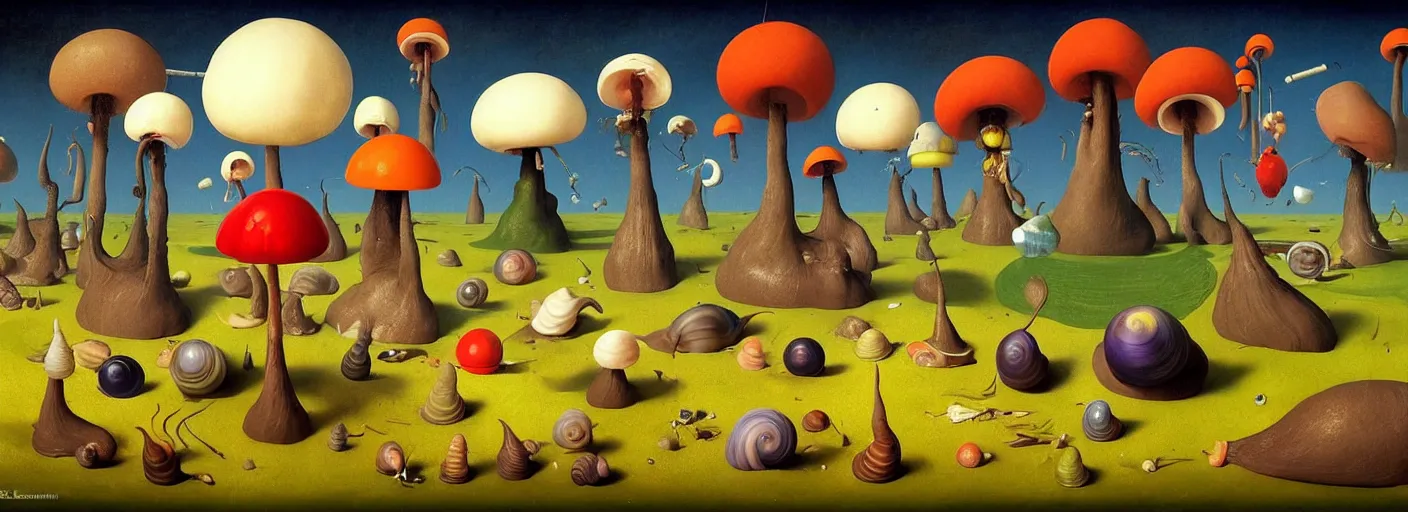 Image similar to surreal colorful single! clay snail toadstool concept art anatomy, action pose, very coherent and colorful high contrast masterpiece by norman rockwell franz sedlacek hieronymus bosch dean ellis simon stalenhag rene magritte gediminas pranckevicius, dark shadows, sunny day, hard lighting, reference sheet white! background