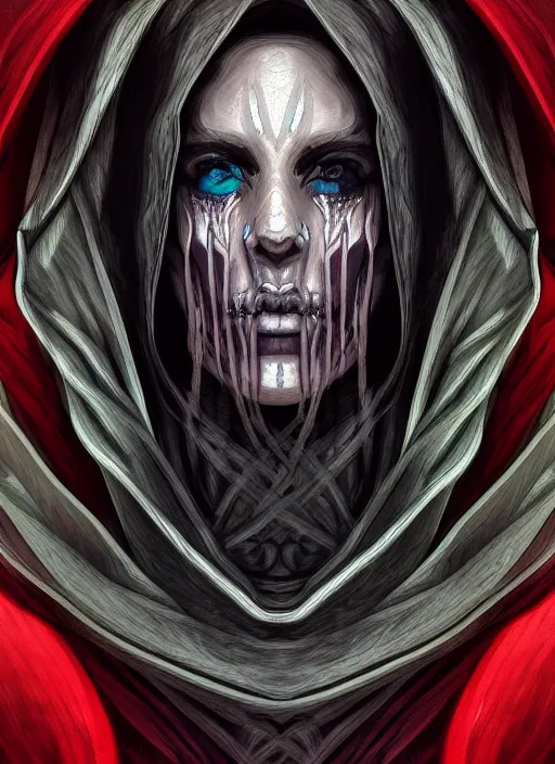 Prompt: fineart portrait illustration of the necromancer wearing a cloak, hyper detailed, crisp