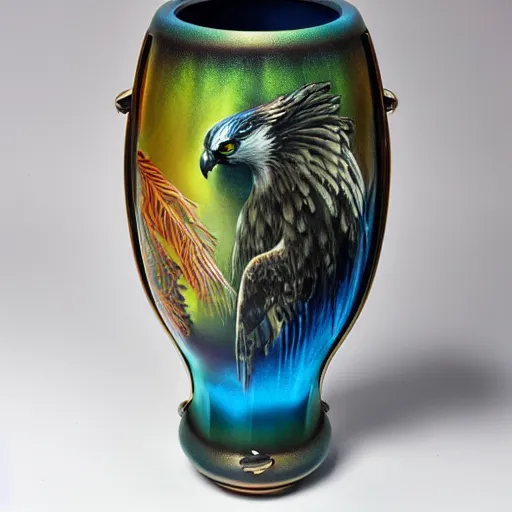 Prompt: iridescent spring soft stream height osprey tambourine vase holder , by Karol Bak and Beksinski and Zdzisław Beksiński , NFT , pixel perfect , cyberpunk