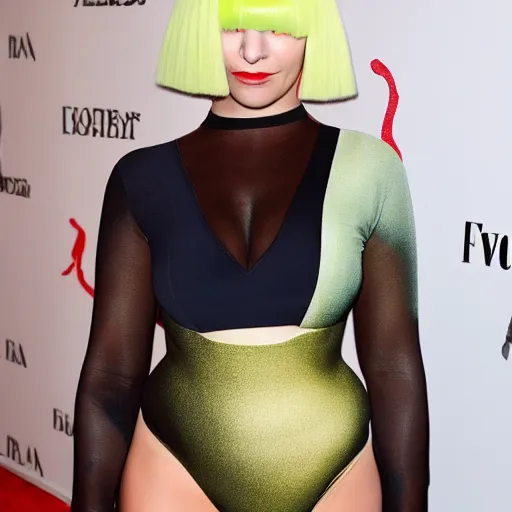 Image similar to sia furler wearing a skin colored leotard full body artistic photoshoot