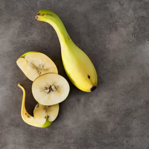 Prompt: An apple-banana hybrid, studio lighting, professional photography, 8k