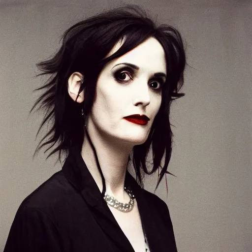 Image similar to portrait photograph of emo Winona Ryder, by Ron Haviv, 8k