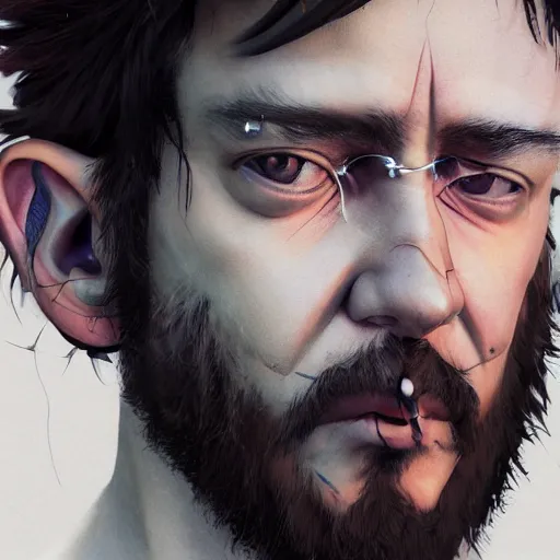 Prompt: color photograph, halfling sailor artificer with a beard and lots of ear piercings, in the style of Yoji Shinkawa, a hyper realistic close-up portrait, 4K symmetrical portrait, Rendered in Octane, in-focus, trending in artstation, cgsociety, 8k post-processing highly detailed, Junji Murakami, Sharandula, Hiroshi Yoshida, Tom Bagshaw, Ross Tran, Artgerm, Craig Mullins, dramatic, Junji Murakami, moody lighting rendered by octane engine, characters 8K symmetrical artstation, cinematic lighting, intricate details, 8k detail post processing, hyperealistic, octane render, photo realism