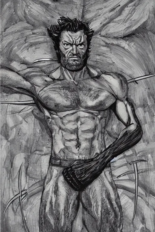 Image similar to Wolverine from the X-Men painting by Lucian Freud