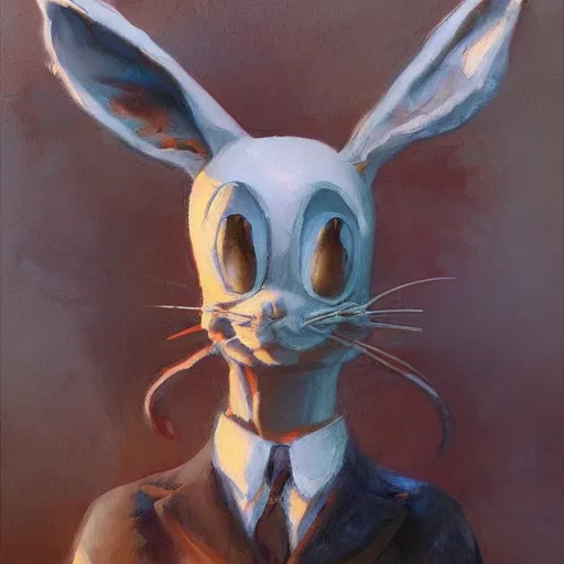 Prompt: a beautiful, soulful oil painting of bugs bunny by craig mullins ; anatomically correct