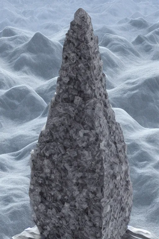 Prompt: blender render of a crystallized monument sitting atop a mountain peak