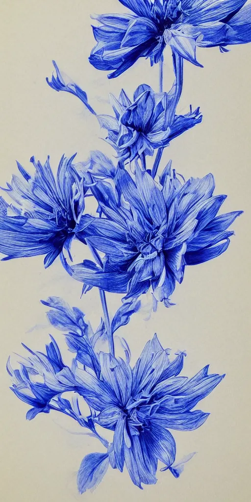 Image similar to highly detailed beautiful photography of flower, sharp focus, dramatic, dynamic, lighting, elegant, blue background, harmony, beauty, masterpiece, by durero, by kim jung gi, pencil draw