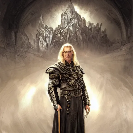 Image similar to portrait of stoic looking john oliver as vigo carpathian, military uniform, fantasy, intricate, elegant, highly detailed, centered, dark, smokey, charcoal painting, digital painting, artstation, concept art, smooth, sharp focus, illustration, art by artgerm and greg rutkowski and alphonse mucha