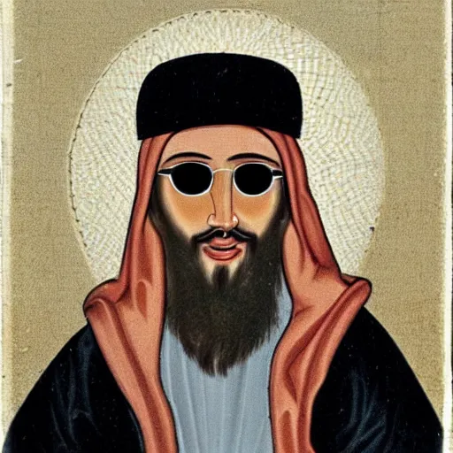 Prompt: Prophet Muhammad wearing sunglasses