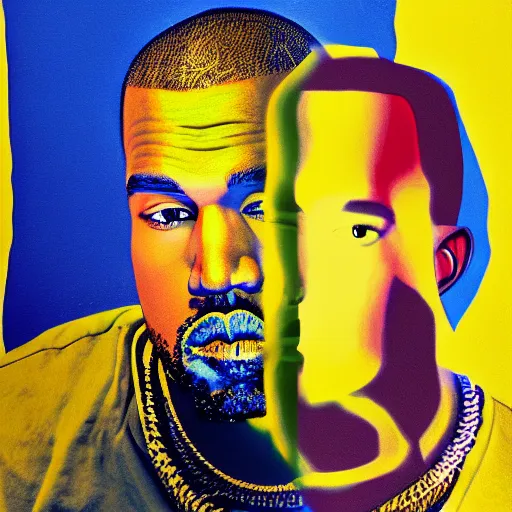 Image similar to kanye west portrait colors blue and yellow