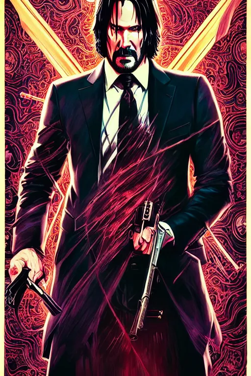 Prompt: poster of john wick, by yoichi hatakenaka, masamune shirow, josan gonzales and dan mumford, ayami kojima, takato yamamoto, barclay shaw, karol bak, yukito kishiro, highly detailed