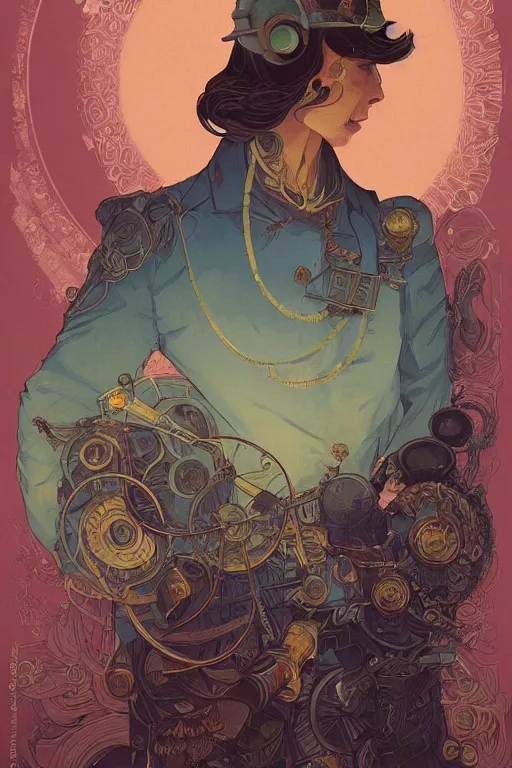 Image similar to portrait of a victorian era duc, man, royal style, art deco, stylized illustration by peter mohrbacher, moebius, victo ngai, colorful comics style, clean line, diesel punk