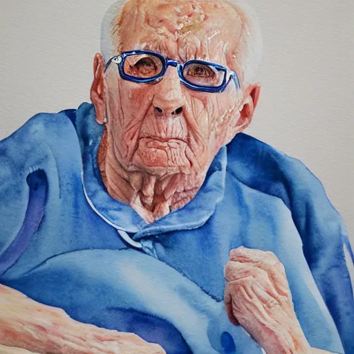 Prompt: Portrait of an elderly YMCA swimmer. Watercolor