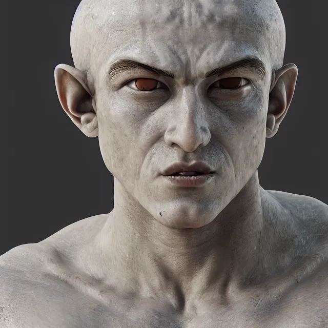 Prompt: marble sculpture of a warrior elf man, realistic, unreal engine render, octane render, hyper realistic, photo, 8 k, cinematic lighting