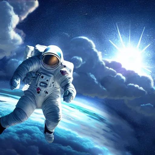 Prompt: Astronaut sheeps jumping over woden fences in space, stars in space, blue light, extra detailed, digital illustration, by Makoto Shinkai and thomas kinkade, digital painting, Matte painting, trending on artstation and unreal engine