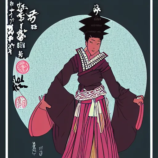 Image similar to “ afro - asian female samurai. savannah. manga art style ”