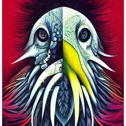 Image similar to a simple crow painting by Android Jones and M. C. Escher collaboration