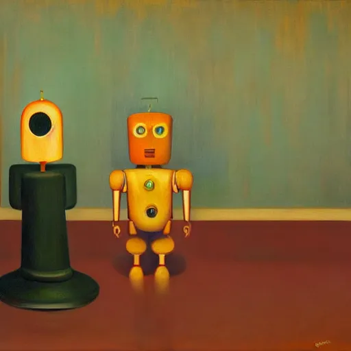 Image similar to robot overlords, grant wood, pj crook, edward hopper, oil on canvas