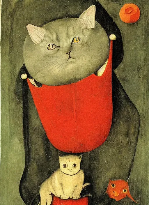 Image similar to red devil monster cat, Medieval painting by Hieronymus Bosch, Florence