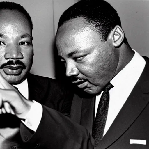 Prompt: Martin Luther king taking a selfie of himself kissing hitler in full color