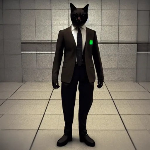 Image similar to cyberpunk cat in suit, final render, unreal engine