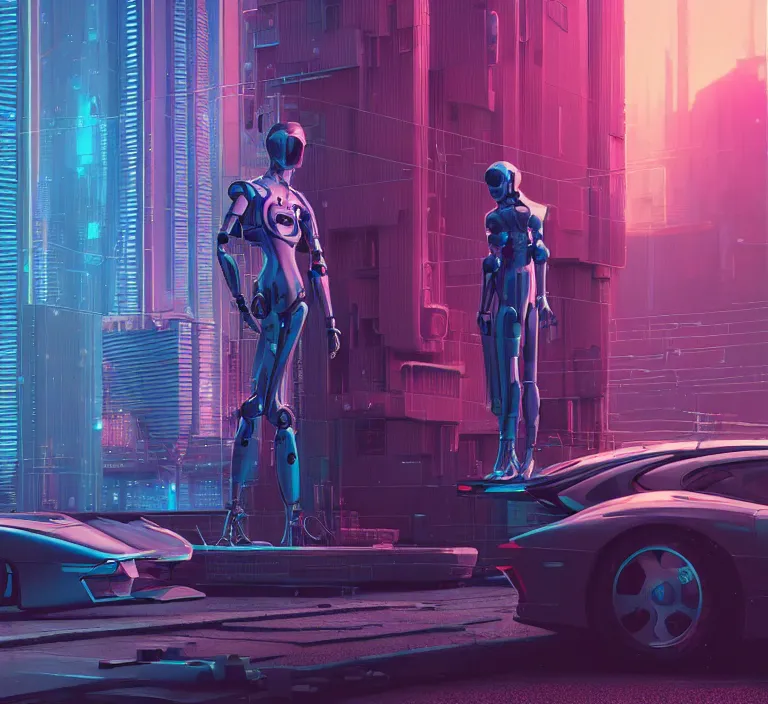 Image similar to hyperrealism stock photography of highly detailed stylish humanoid robot in cyberpunk sci - fi style by gragory crewdson and vincent di fate, mike winkelmann with many details by josan gonzalez working at the highly detailed data center by mike winkelmann and laurie greasley hyperrealism photo on dsmc 3 system rendered in blender and octane render