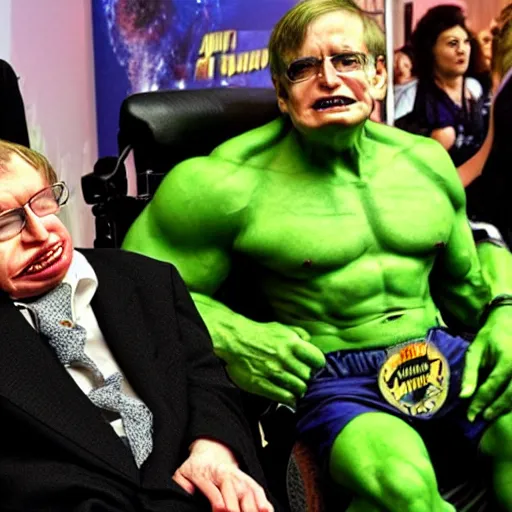 Image similar to stephen hawking cosplaying as the hulk, stephen hawking wearing a hulk costume, cosplay award winner