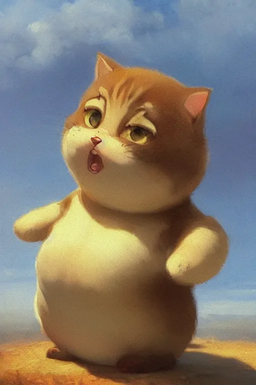 Prompt: a very cute kawai little fat cat baby, smiling and proud, from dr slump, beautiful painting by louis remy mignot, greg rutkowski, ilya repin, nice lighting, smooth tiny details, soft and clear shadows, low contrast, perfect