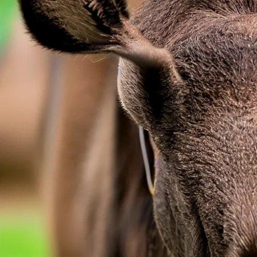 Image similar to extreme close - up photo of a smiling moose