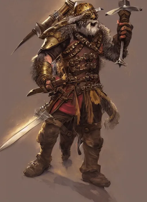 Prompt: strong young man, photorealistic bugbear ranger holding sword, fire magic, black beard, dungeons and dragons, pathfinder, roleplaying game art, hunters gear, jeweled ornate leather and steel armour, concept art, character design on white background, by sargent, norman rockwell, makoto shinkai, kim jung giu, artstation trending, poster art, colours red and green