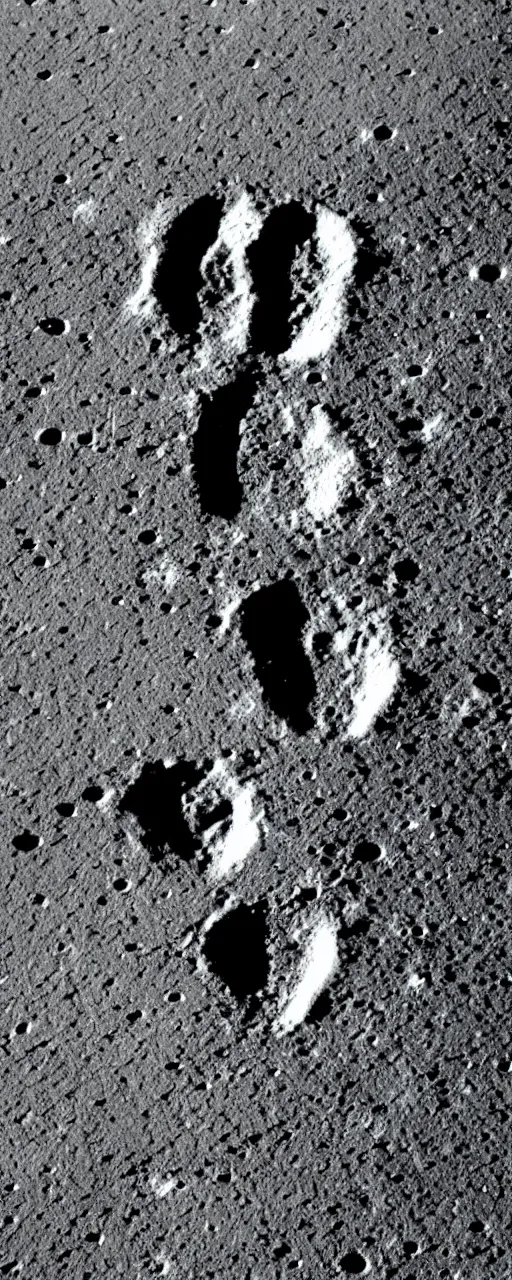 Prompt: human footprints on the lunar surface.