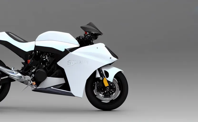 Prompt: suzuki anti - gravity prototype, motorbike, superbike, symmetrical mechanical features, designed by polestar, artificial fog, elegant design, northen lights background, brushed white and blue paint, black wheel rims, hard surfaces modelling, show room scene, dramatic lighting, hyper realistic rendering, made in solidworks, bokeh effect, 1 5 0 mm, sharp focus, 4 k