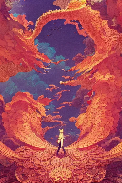 Image similar to a beautiful hyperdetailed design 4 k wallpaper illustration of a huge reddish phoenix, victo ngai style, from china, style of studio ghibli, makoto shinkai, raphael lacoste, louis comfort tiffany, denoise, deblurring, artgerm, xision, james jean, ross tran, chinese style