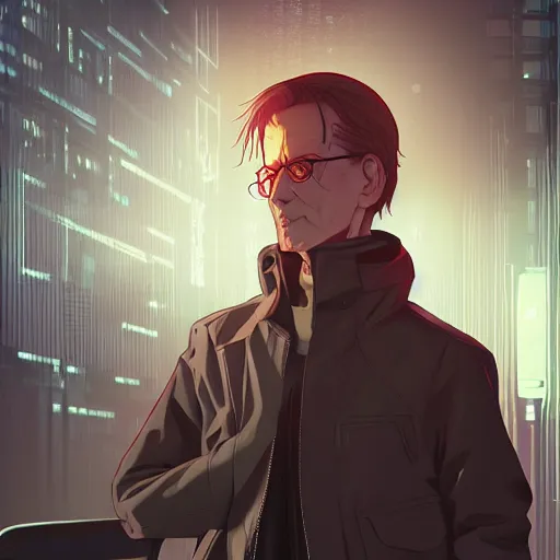 Image similar to william gibson as Case from Neuromancer, ambient lighting, 4k, anime key visual, lois van baarle, ilya kuvshinov, rossdraws, artstation