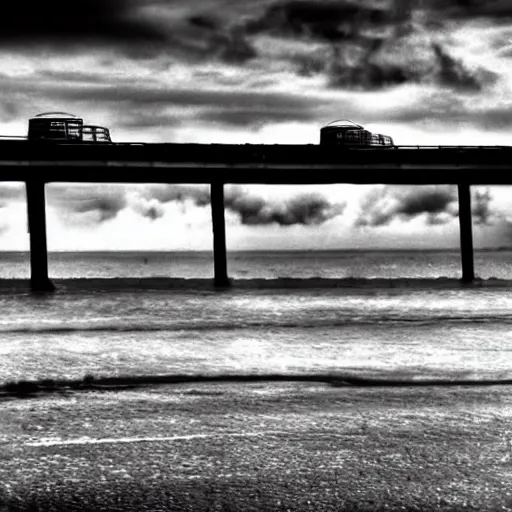 Image similar to close up of paignton pier, cinematographic shot,