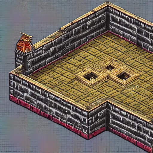 Prompt: highly detailed isometric dungeon