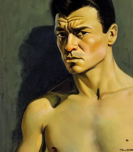 Image similar to portrait of a handsome non binary criminal lost in thought, by frank frazetta, intense desire, high quality, high detail