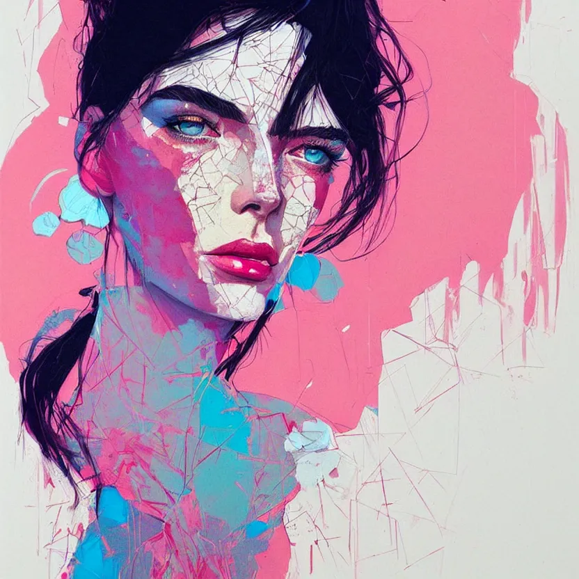 Image similar to close up portrait painting of a female in nineties street styling, concept art, intricate details, aesthetically pleasing pastel colors, art by conrad roset