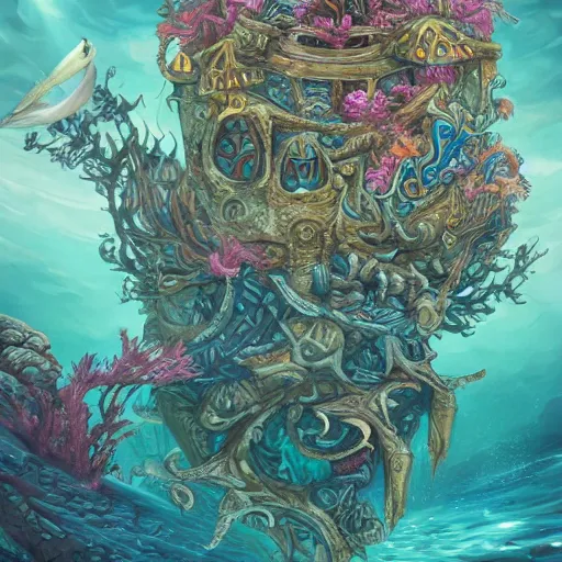 Image similar to underwater scene, d & d style, trending on artstation, colorful, intricate, highly detailed art by aurore folny