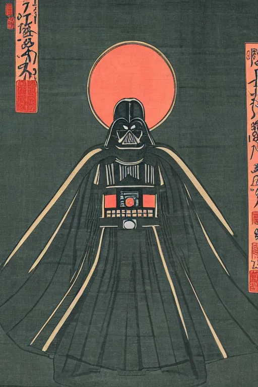 Image similar to Japanese woodblock print of Darth Vader, Hokusai