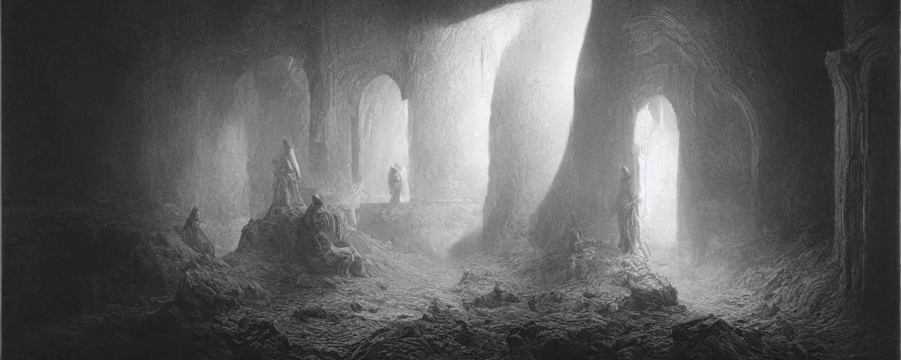 Prompt: into the mirrorverse, volumetric lighting, volumetric shadows, realistic oil painting by gustave dore, - h 6 4 0,